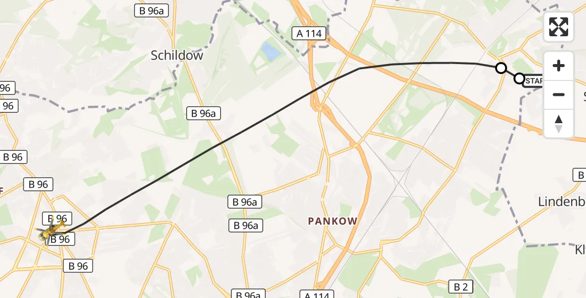 Flugroute Rettungshubschrauber Helios Clinic Berlin-Buch - Berlin, 13 September 2026, 17:01