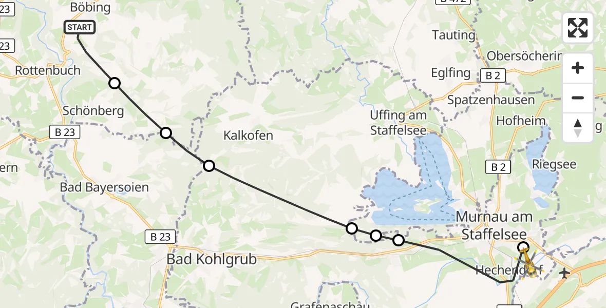 Flugroute Rettungshubschrauber Böbing - Murnau a.Staffelsee, 13 September 2026, 17:37