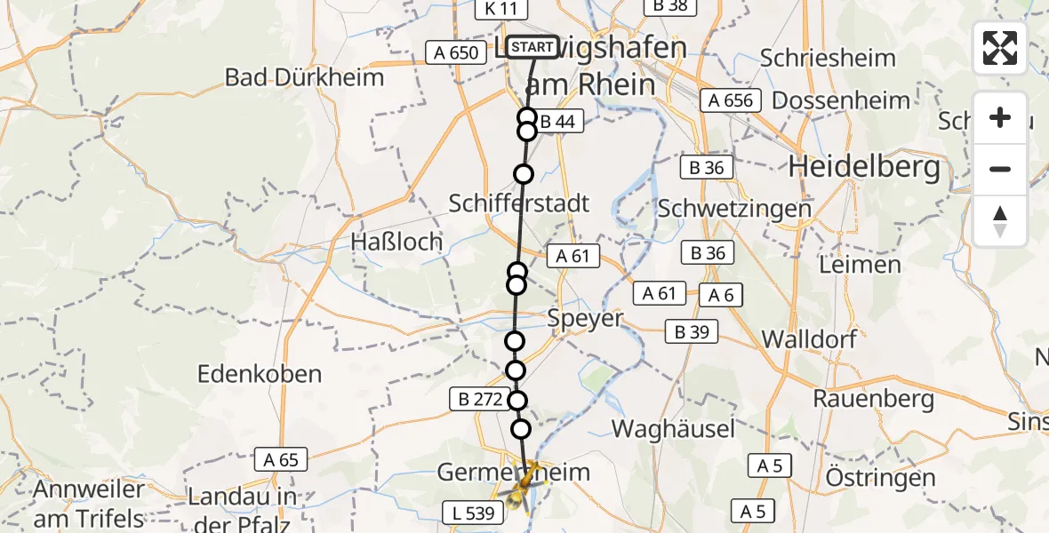 Flugroute Rettungshubschrauber Ludwigshafen am Rhein - Germersheim, 13 September 2026, 17:40