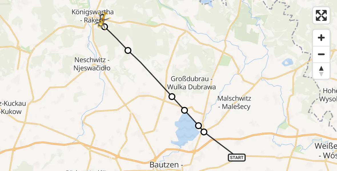 Flugroute Rettungshubschrauber Bautzen Flugplatz - Königswartha, 13 September 2026, 17:42