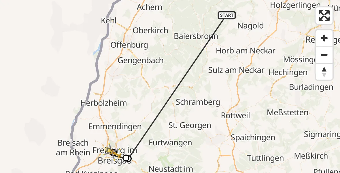Flugroute Ambulanzhubschrauber Altensteig - Freiburg University Hospital Heliport 1, 13 September 2026, 17:59