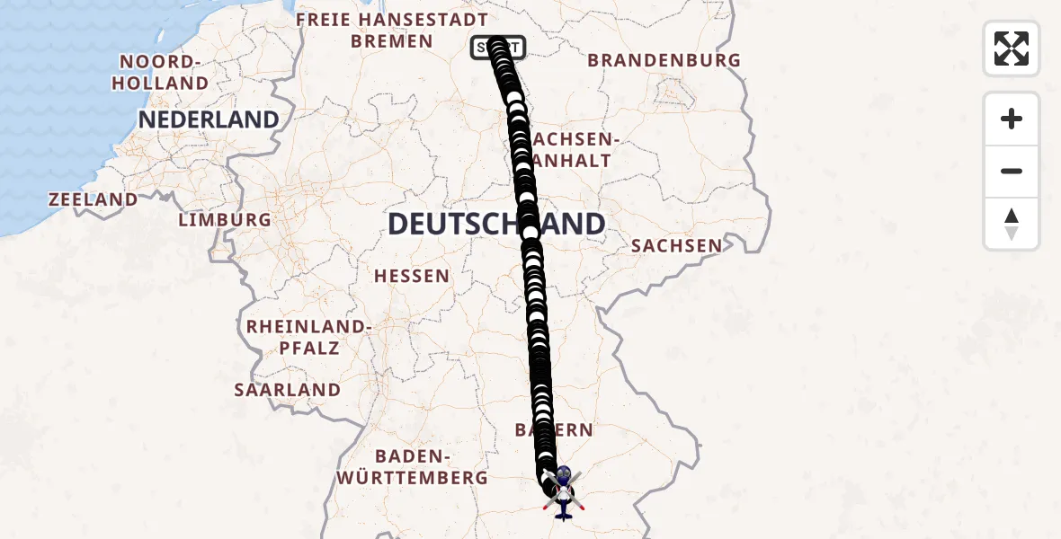 Flugroute Polizeihubschrauber Schwienau - Oberschleißheim, 13 September 2026, 18:15