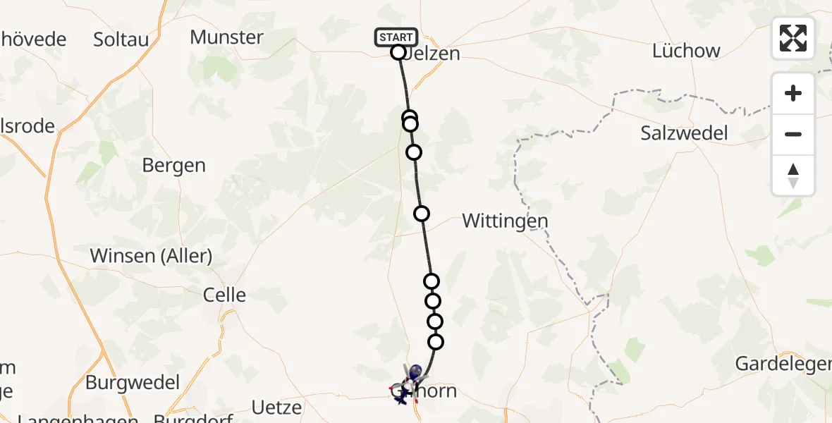 Flugroute Polizeihubschrauber Gerdau - Gifhorn Bundespolizei Hubschrauberlandeplatz, 13 September 2026, 18:16