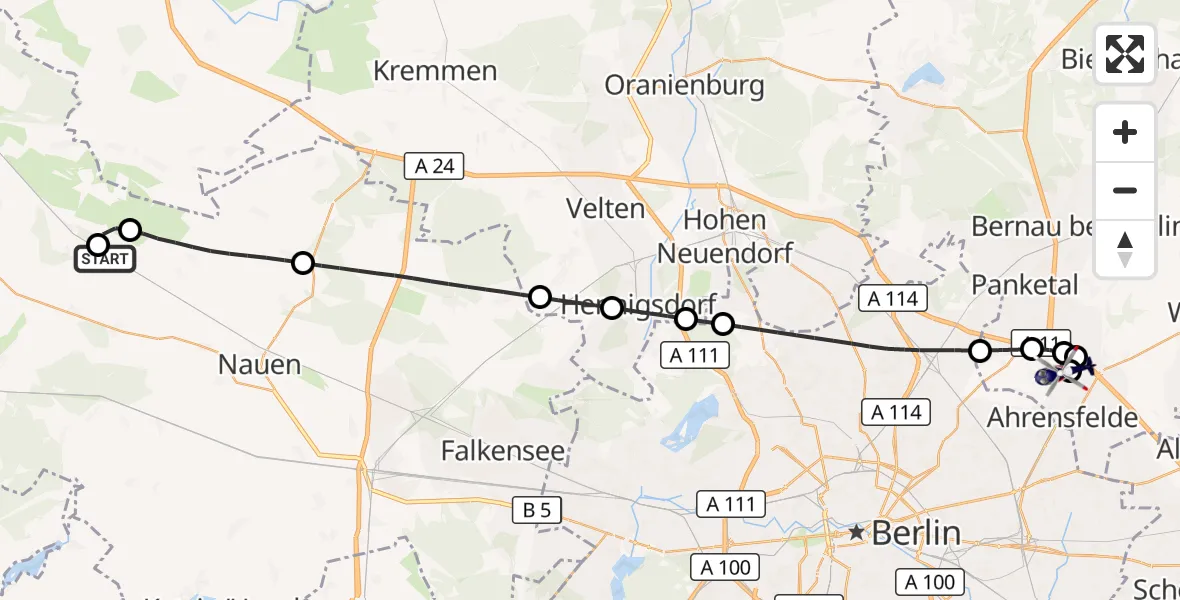 Flugroute Polizeihubschrauber Bienenfarm Flugplatz - Ahrensfelde Hubschrauberlandeplatz, 13 September 2026, 18:53