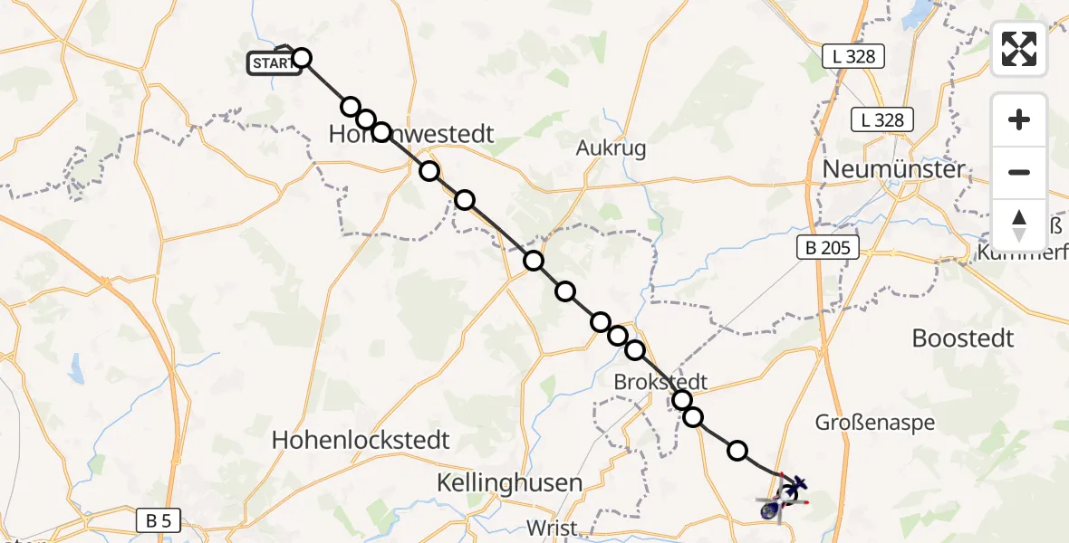 Flugroute Polizeihubschrauber Todenbüttel - Bad Bramstedt Hubschrauberlandeplatz, 13 September 2026, 19:22