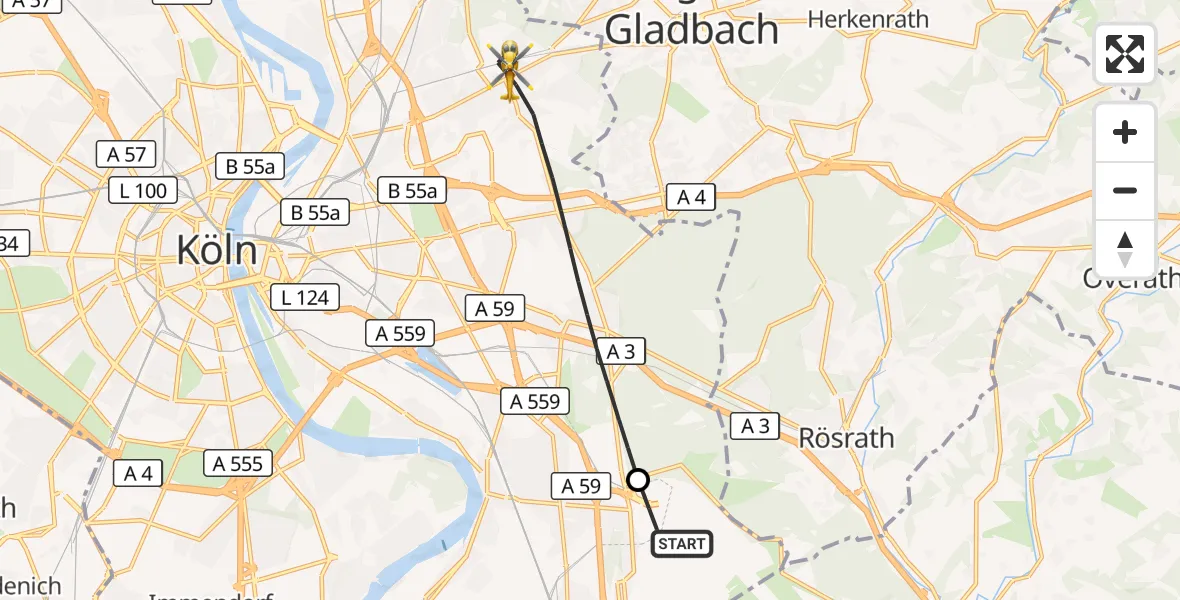 Flugroute Ambulanzhubschrauber Köln Bonn Flughafen - Köln, 13 September 2026, 19:26
