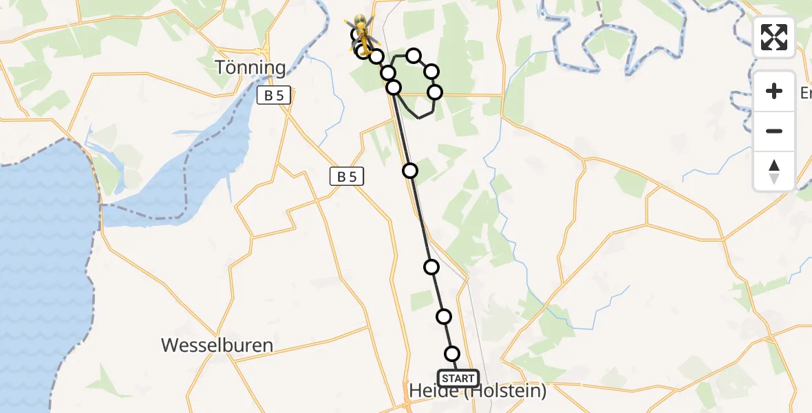Flugroute Ambulanzhubschrauber Heide - Lunden, 13 September 2026, 19:37