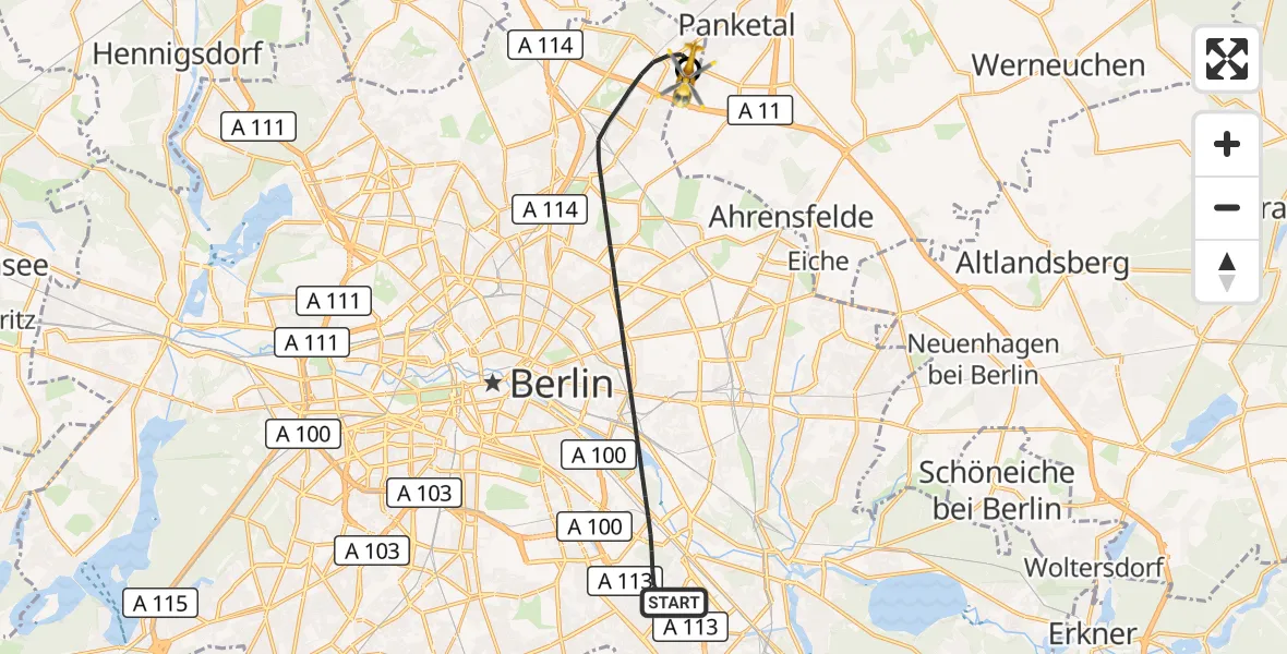 Flugroute Rettungshubschrauber Berlin - Helios Clinic Berlin-Buch, 13 September 2026, 19:51