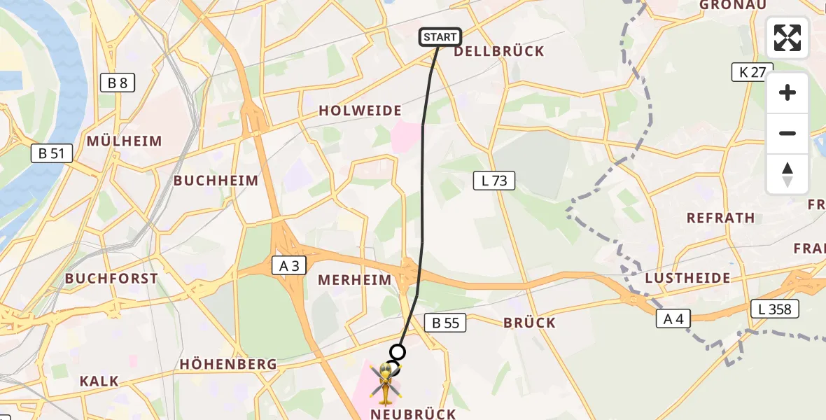 Flugroute Ambulanzhubschrauber Köln - Merheim Hospital, 13 September 2026, 20:16