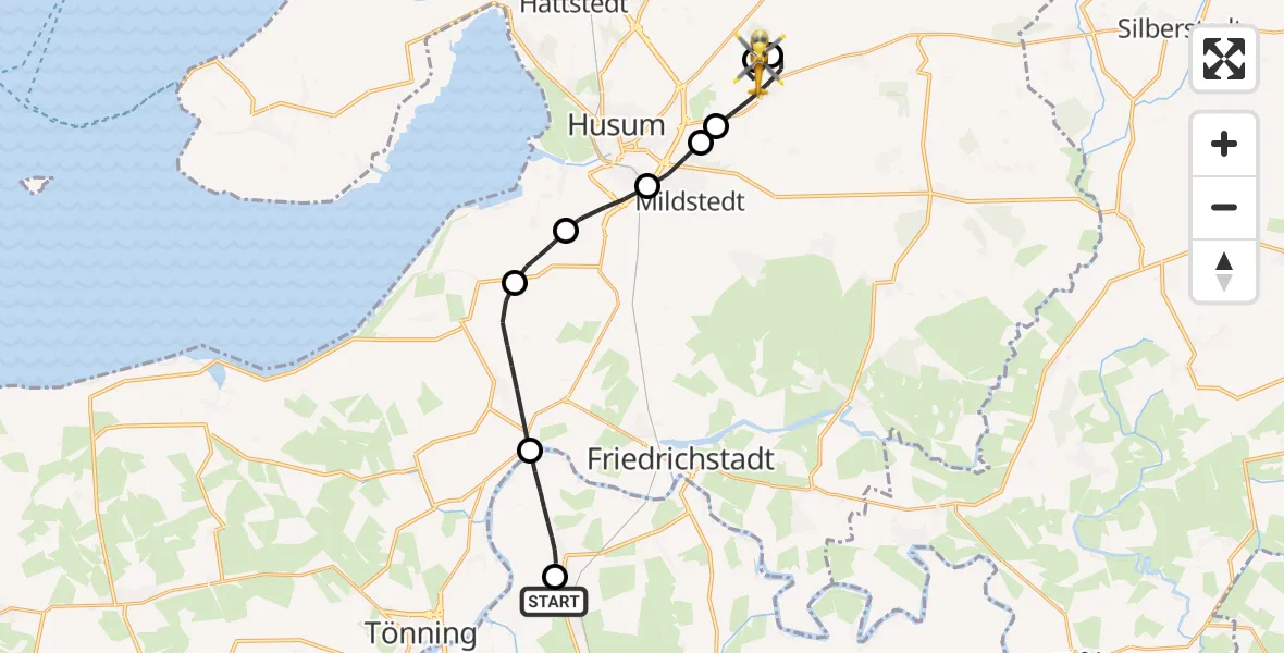 Flugroute Ambulanzhubschrauber Lunden - Schwesing, 13 September 2026, 20:27