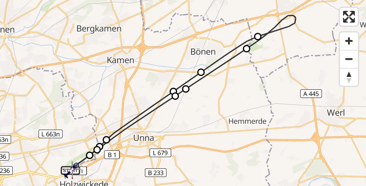 Flugroute Polizeihubschrauber Dortmund Flughafen - Dortmund Flughafen, 13 September 2026, 20:53