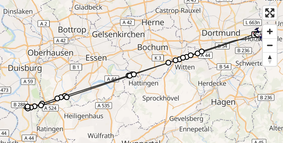 Flugroute Polizeihubschrauber Dortmund Flughafen - Dortmund Flughafen, 13 September 2026, 22:57