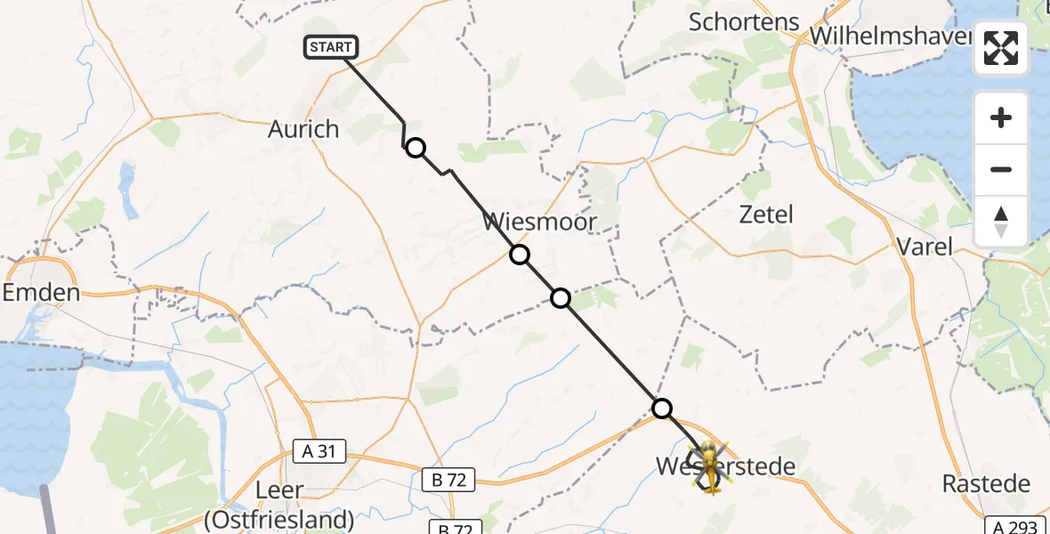 Flugroute Ambulanzhubschrauber Aurich - Westerstede, 14 September 2026, 00:33