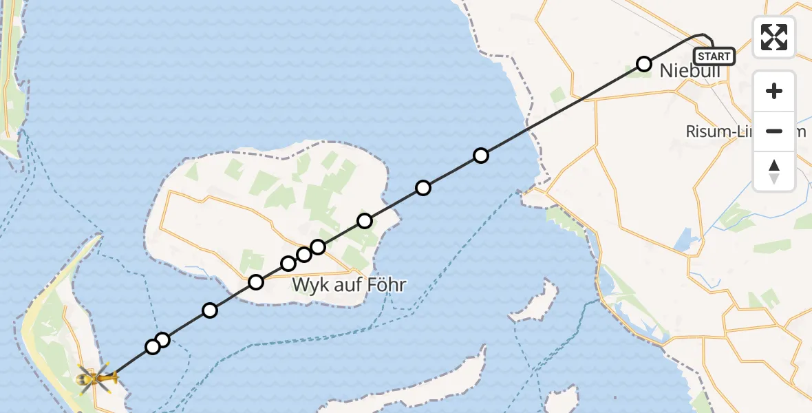 Flugroute Ambulanzhubschrauber Niebüll - Nebel, 14 September 2026, 02:50