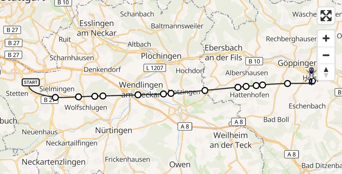 Flugroute Polizeihubschrauber Flughafen Stuttgart - Göppingen, 14 September 2026, 05:04