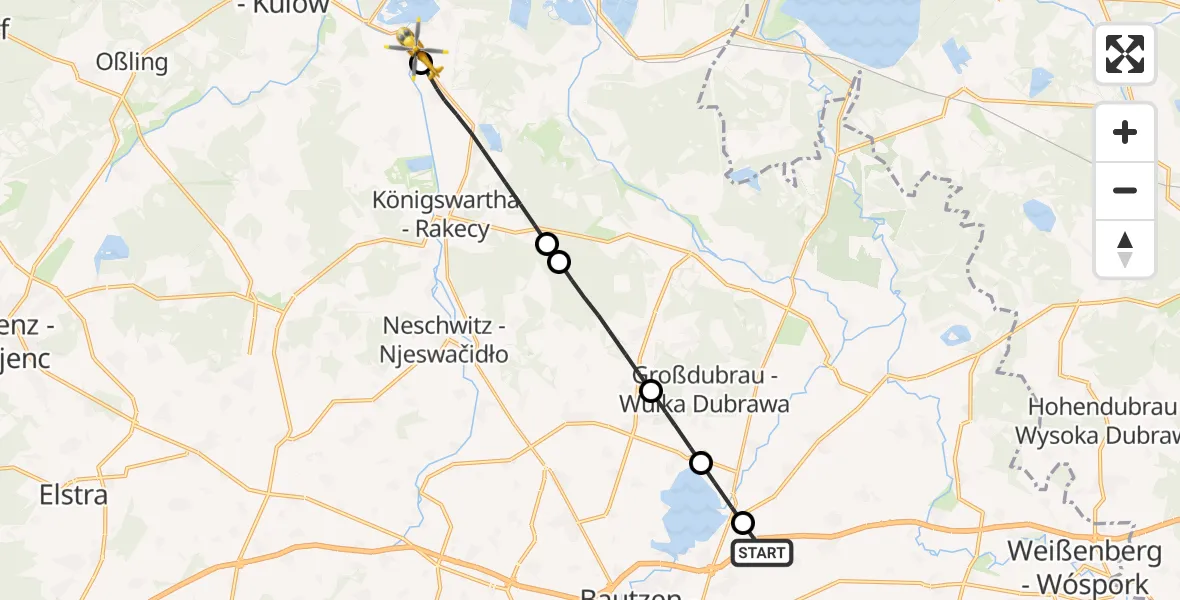 Flugroute Rettungshubschrauber Kubschütz - Lohsa, 14 September 2026, 05:11