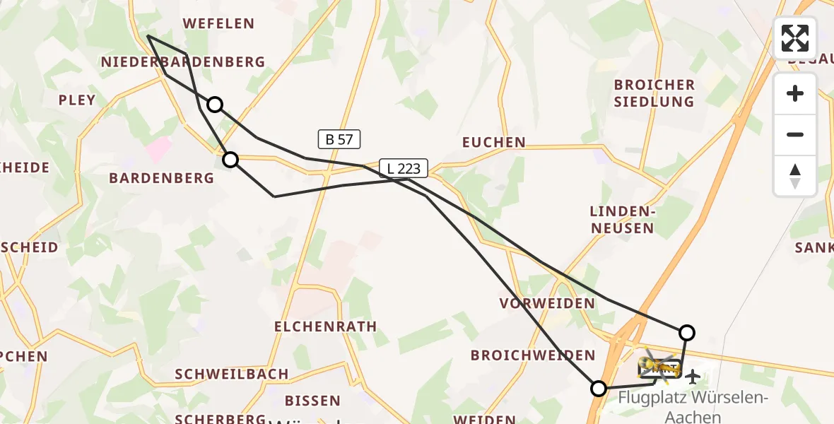 Flugroute Rettungshubschrauber Aachen-Merzbrück Flughafen - Aachen-Merzbrück Flughafen, 14 September 2026, 05:49