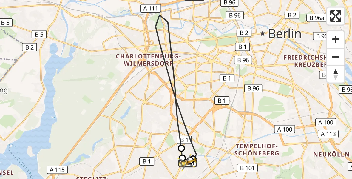 Flugroute Rettungshubschrauber Charité Clinic Benjamin Franklin Campus - Charité Clinic Benjamin Franklin Campus, 14 September 2026, 05:50
