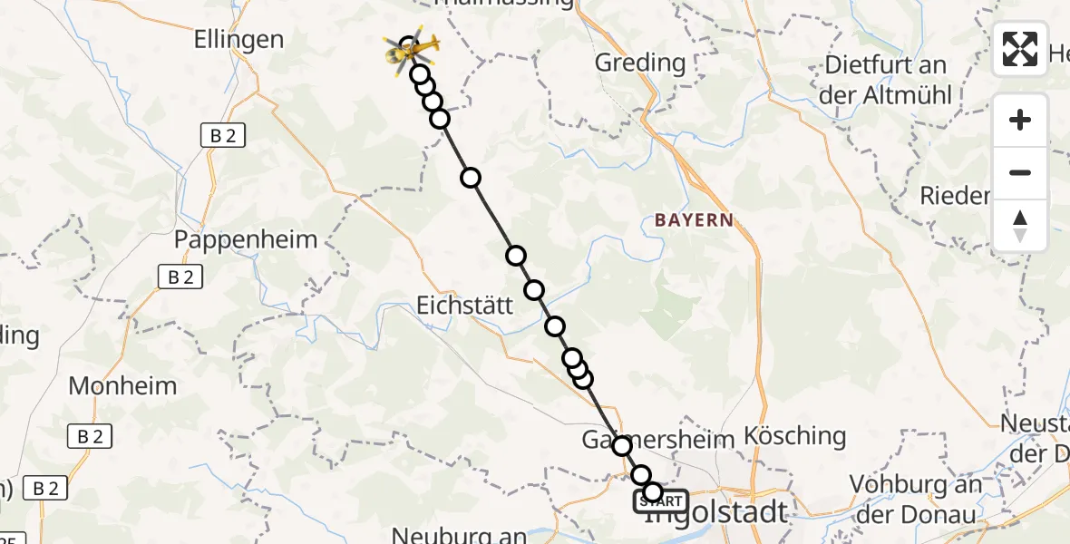 Flugroute Rettungshubschrauber Ingolstadt Hospital - Nennslingen, 14 September 2026, 05:51