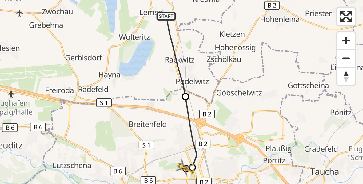 Flugroute Rettungshubschrauber Rackwitz - Sankt George Hospital Leipzig, 14 September 2026, 05:58