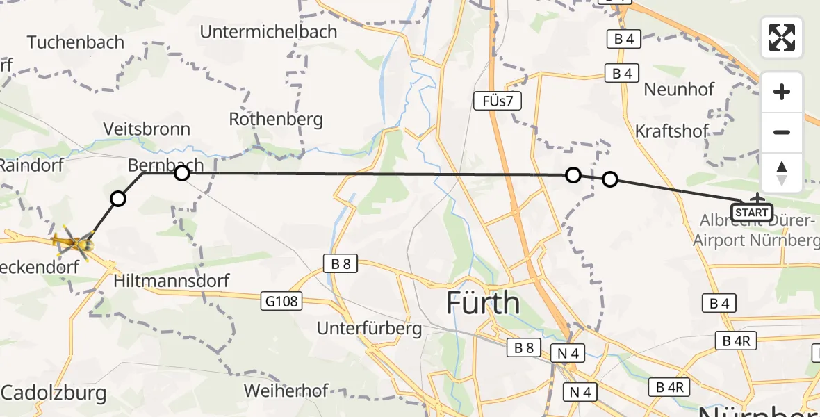 Flugroute Ambulanzhubschrauber Flughafen Nuremberg - Seukendorf, 14 September 2026, 06:16