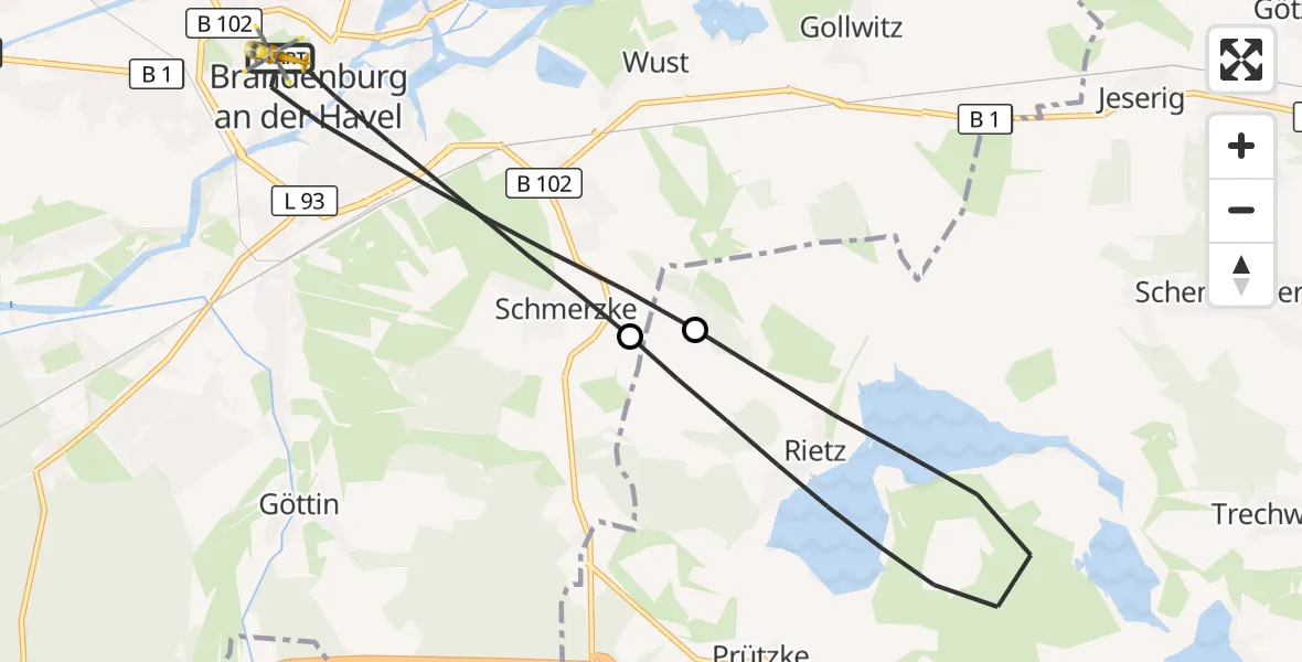 Flugroute Rettungshubschrauber Brandenburg an der Havel - Brandenburg an der Havel, 14 September 2026, 06:16