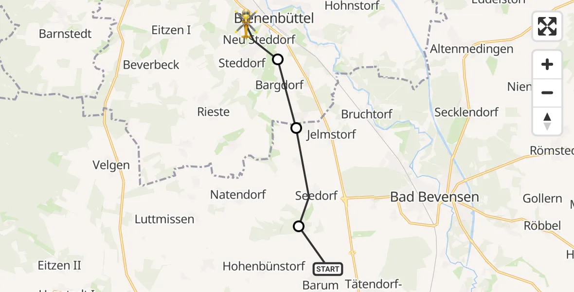 Flugroute Rettungshubschrauber Barum - Bienenbüttel, 14 September 2026, 06:24