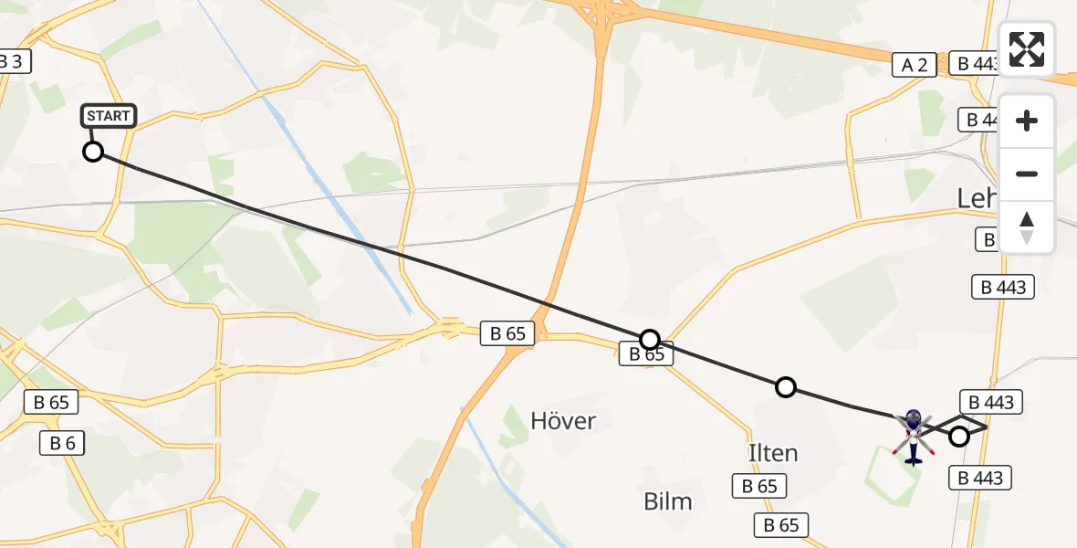 Flugroute Polizeihubschrauber Hannover Luftrettung Hubschrauberlandeplatz (Christoph 4) - Sehnde, 14 September 2026, 06:38