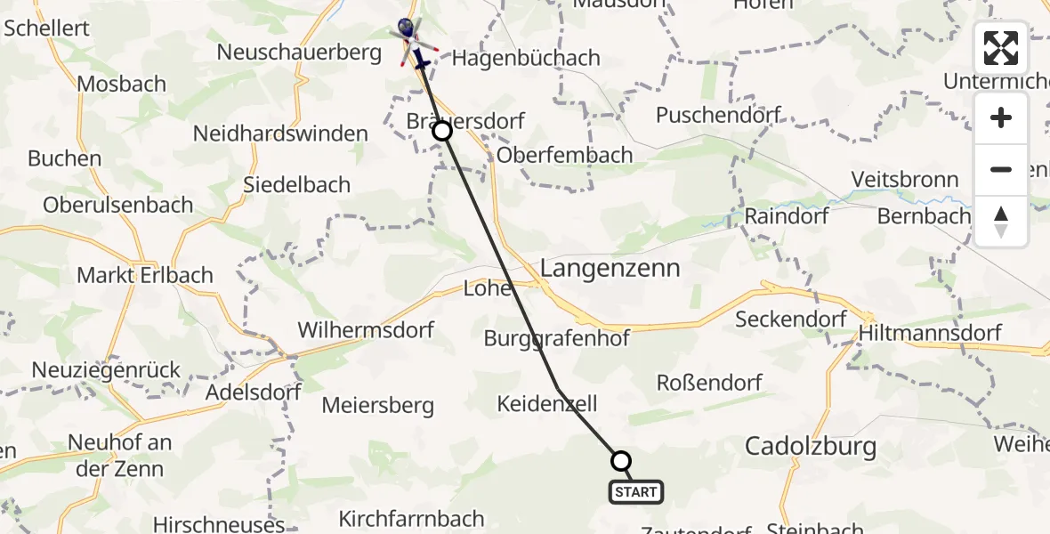 Flugroute Polizeihubschrauber Cadolzburg - Emskirchen, 14 September 2026, 06:42