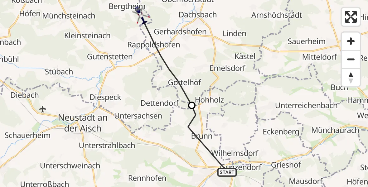 Flugroute Polizeihubschrauber Emskirchen - Gutenstetten, 14 September 2026, 06:46