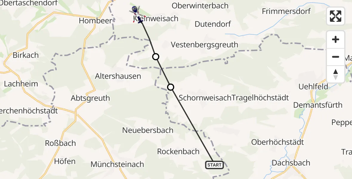 Flugroute Polizeihubschrauber Gutenstetten - Vestenbergsgreuth, 14 September 2026, 06:49