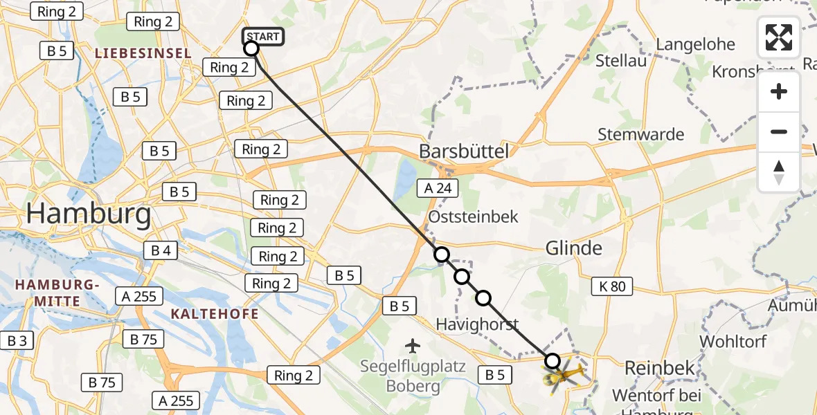 Flugroute Rettungshubschrauber Hamburg Military Hospital - Hamburg, 14 September 2026, 06:50