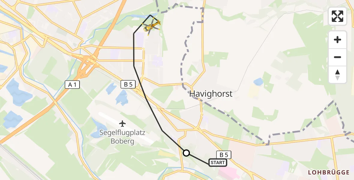Flugroute Rettungshubschrauber Christoph Hansa ADAC Hubschrauberlandeplatz - Hamburg, 14 September 2026, 07:03