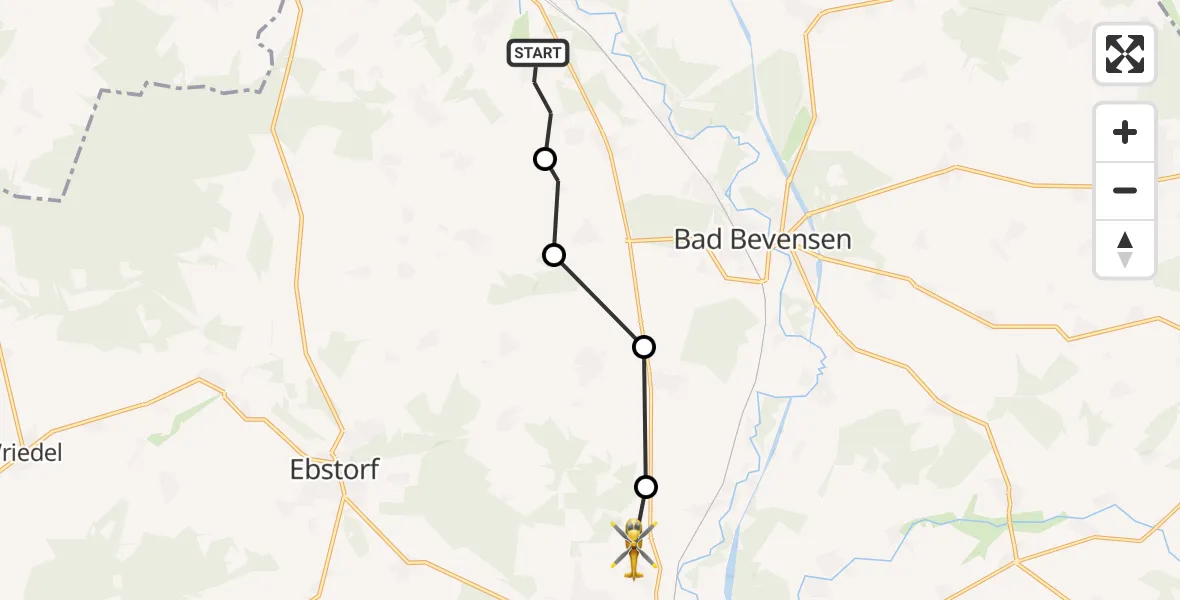 Flugroute Rettungshubschrauber Bienenbüttel - Uelzen, 14 September 2026, 07:04