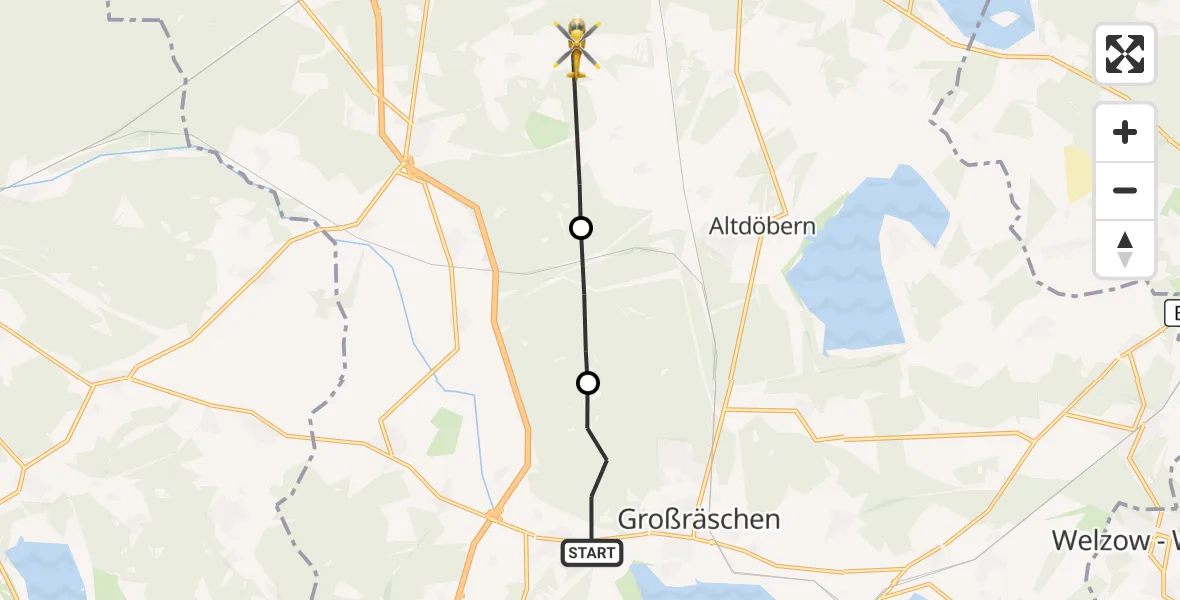 Flugroute Rettungshubschrauber Großräschen - Luckaitztal, 14 September 2026, 07:04