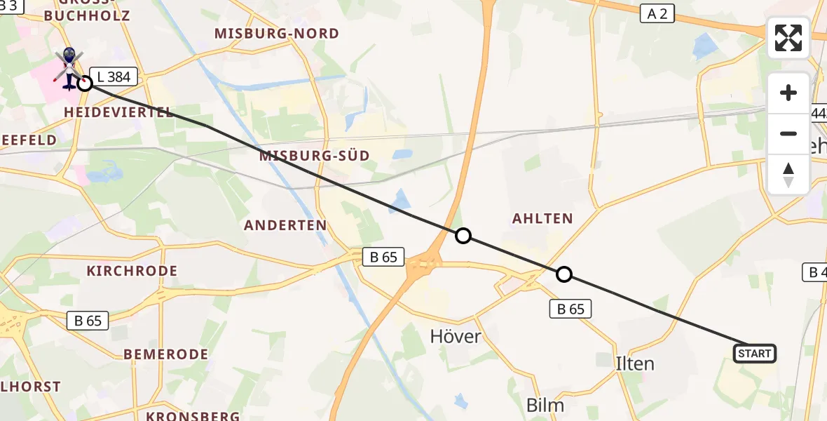 Flugroute Polizeihubschrauber Sehnde - Hannover Luftrettung Hubschrauberlandeplatz (Christoph 4), 14 September 2026, 07:05