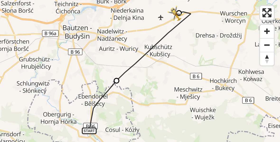 Flugroute Rettungshubschrauber Großpostwitz/O.L. - Bautzen Flugplatz, 14 September 2026, 07:14
