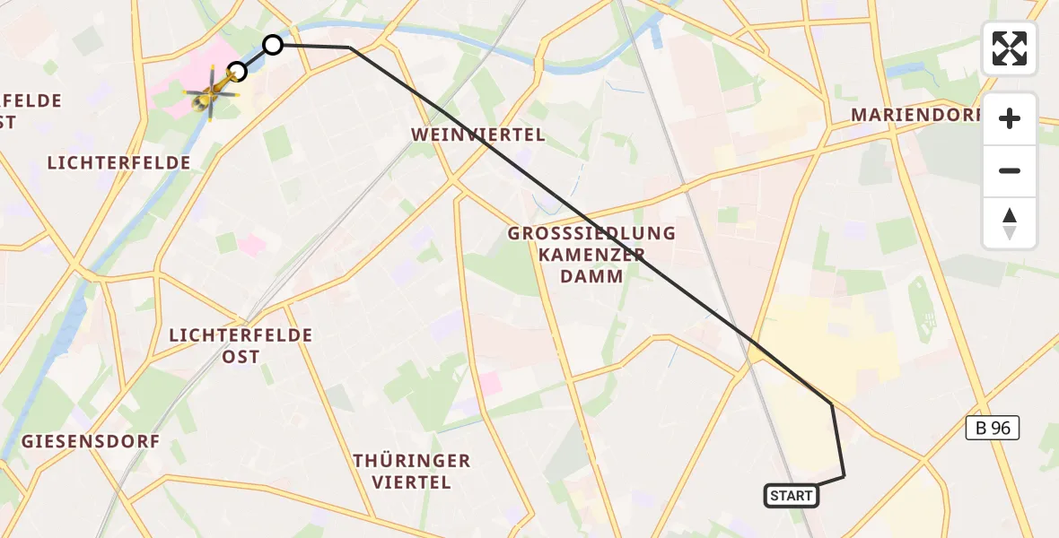 Flugroute Rettungshubschrauber Berlin - Charité Clinic Benjamin Franklin Campus, 14 September 2026, 07:15