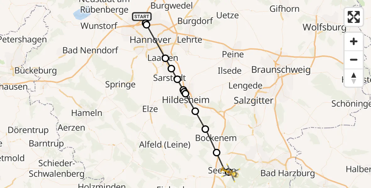 Flugroute Rettungshubschrauber Flughafen Hannover - Harz (Landkreis Goslar), 14 September 2026, 07:34