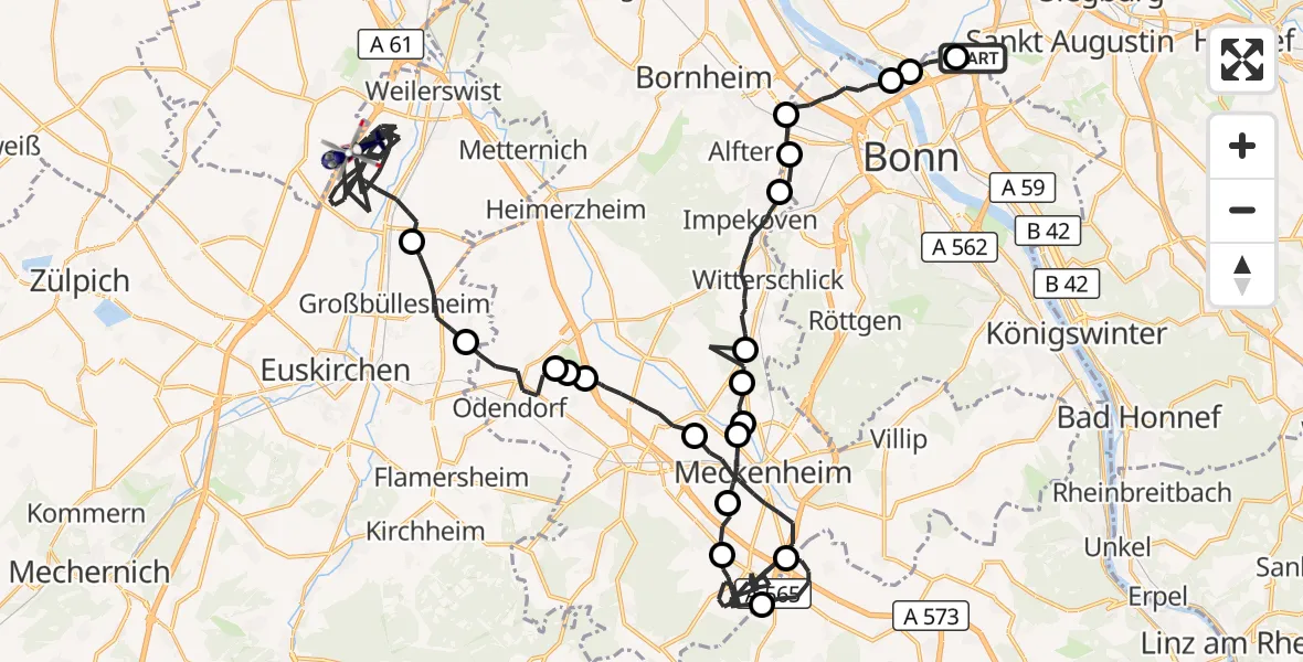 Flugroute Polizeihubschrauber Sankt Augustin - Weilerswist, 14 September 2026, 07:35