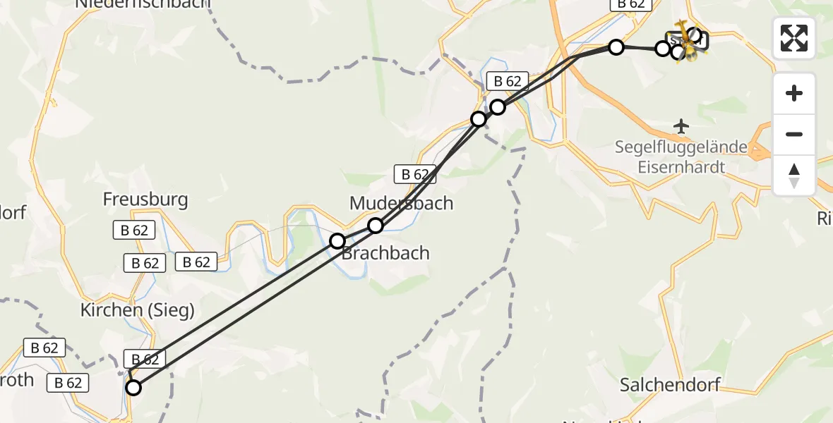 Flugroute Rettungshubschrauber Evangelisches Jung-Stilling Hospital - Evangelisches Jung-Stilling Hospital, 14 September 2026, 07:40