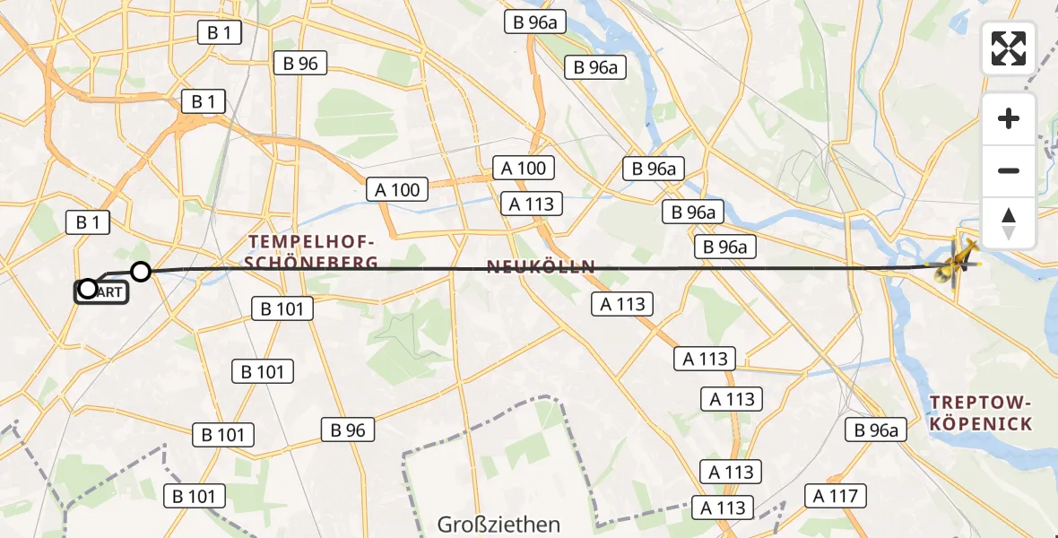 Flugroute Rettungshubschrauber Charité Clinic Benjamin Franklin Campus - Berlin, 14 September 2026, 07:47