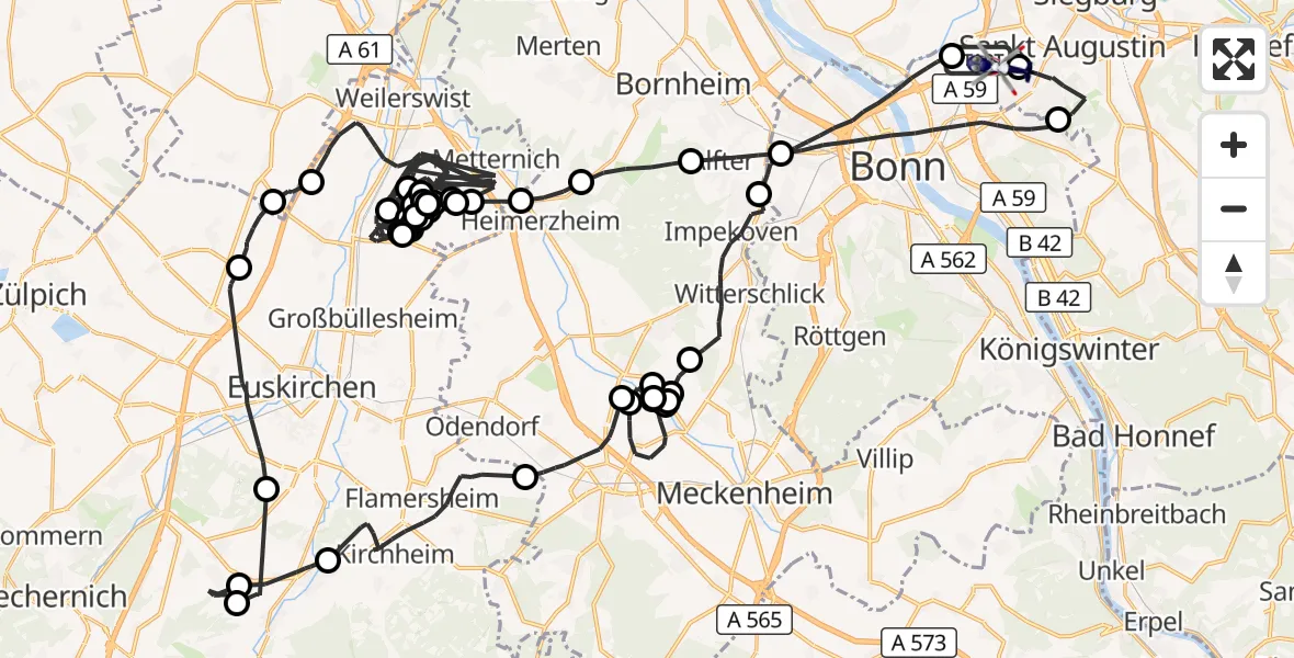 Flugroute Polizeihubschrauber Sankt Augustin - Bonn-Hangelar Flugplatz, 14 September 2026, 07:48