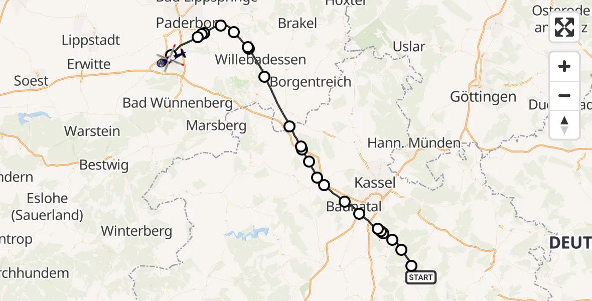 Flugroute Polizeihubschrauber Morschen - Salzkotten, 14 September 2026, 07:49