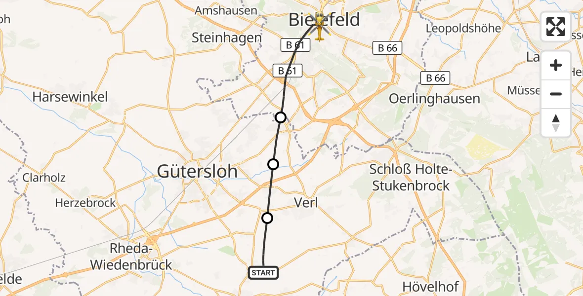 Flugroute Rettungshubschrauber Rietberg - Bielefeld, 14 September 2026, 07:58