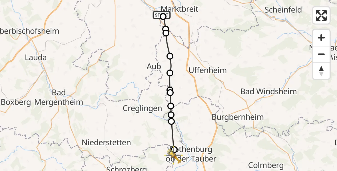 Flugroute Rettungshubschrauber Ochsenfurt Hospital - Rothenburg ob der Tauber, 14 September 2026, 08:00