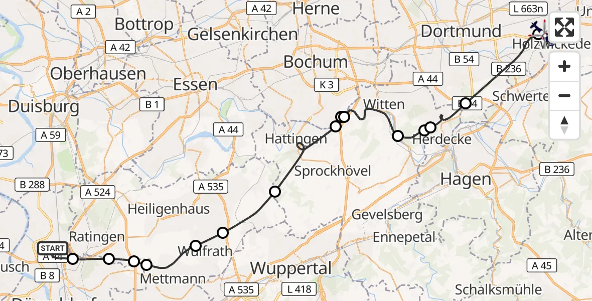 Flugroute Polizeihubschrauber Düsseldorf Flughafen - Dortmund Flughafen, 14 September 2026, 08:05