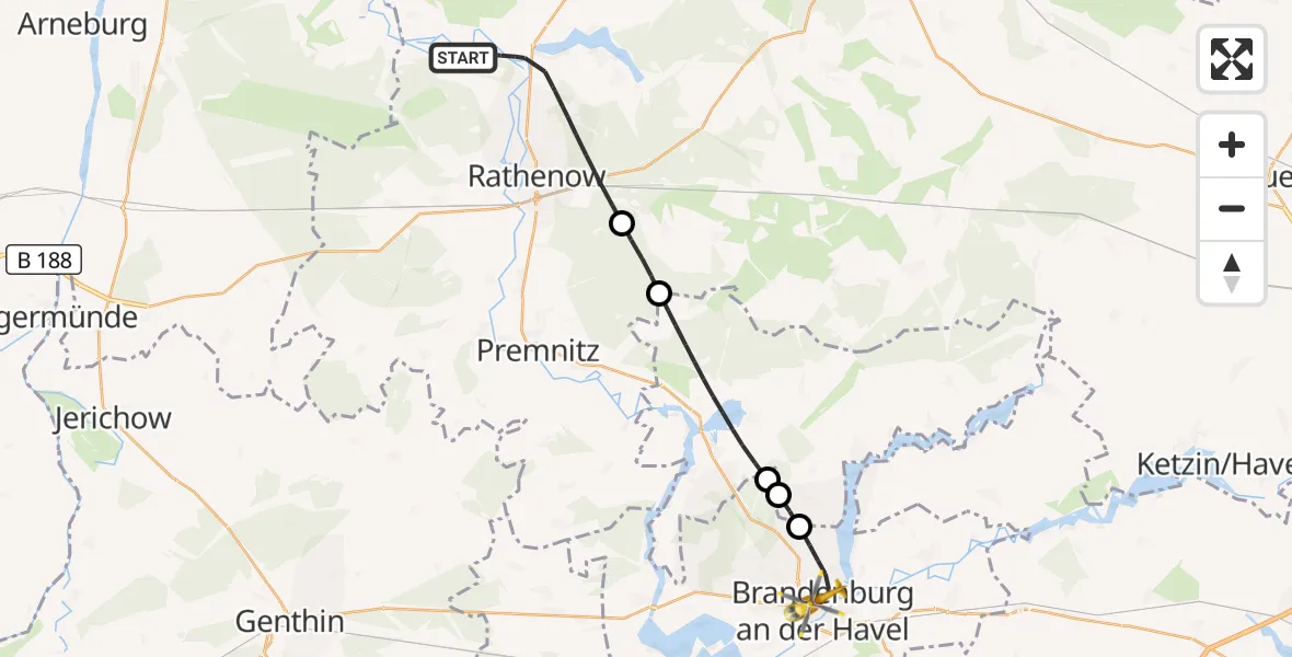 Flugroute Rettungshubschrauber Rathenow - Brandenburg an der Havel, 14 September 2026, 08:05