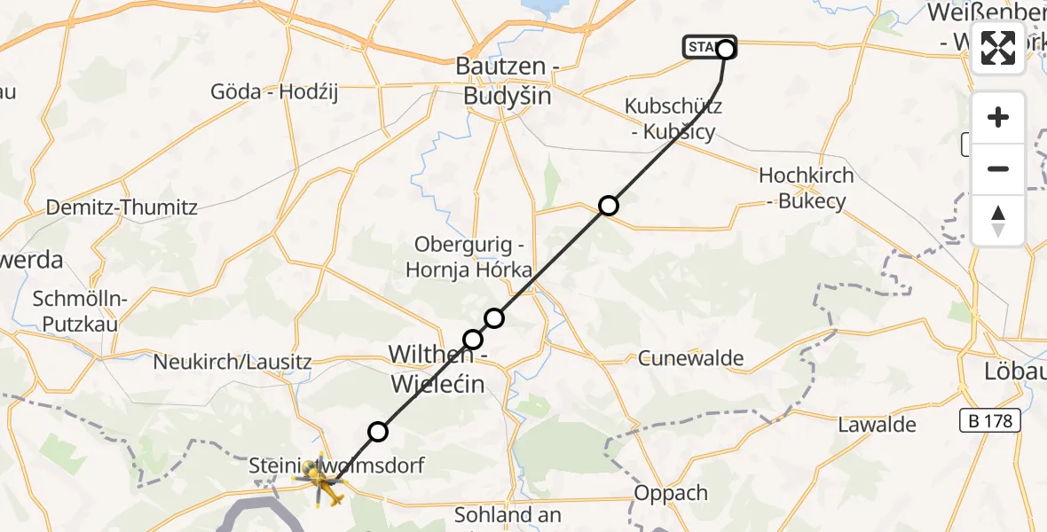 Flugroute Rettungshubschrauber Bautzen Flugplatz - Steinigtwolmsdorf, 14 September 2026, 08:08