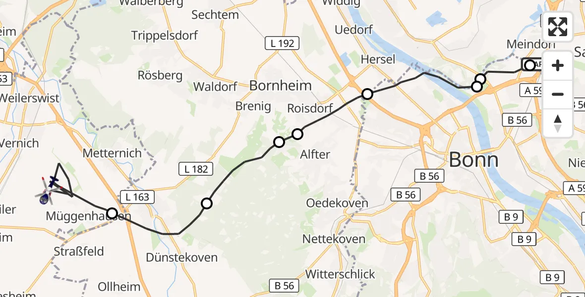 Flugroute Polizeihubschrauber Sankt Augustin - Weilerswist, 14 September 2026, 08:09